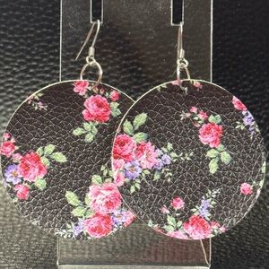 Floral Black and Pink Earrings